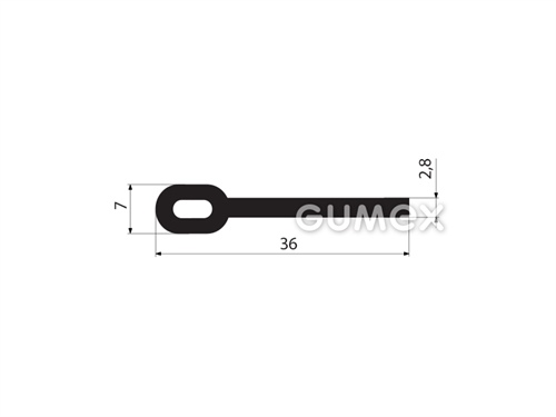 "I" Gummiprofil mit Loch, 36x7/2,8mm, 70°ShA, EPDM, -40°C/+100°C, schwarz, 
